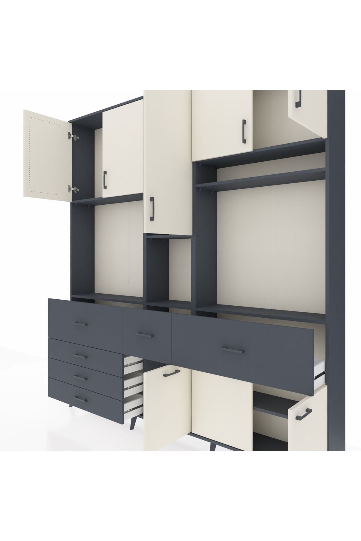 Arges Dolap 10 Raflı 6 Çekmeceli 8 Kapaklı 220x30x243 Antrasit-Aytaşı/Antrasit