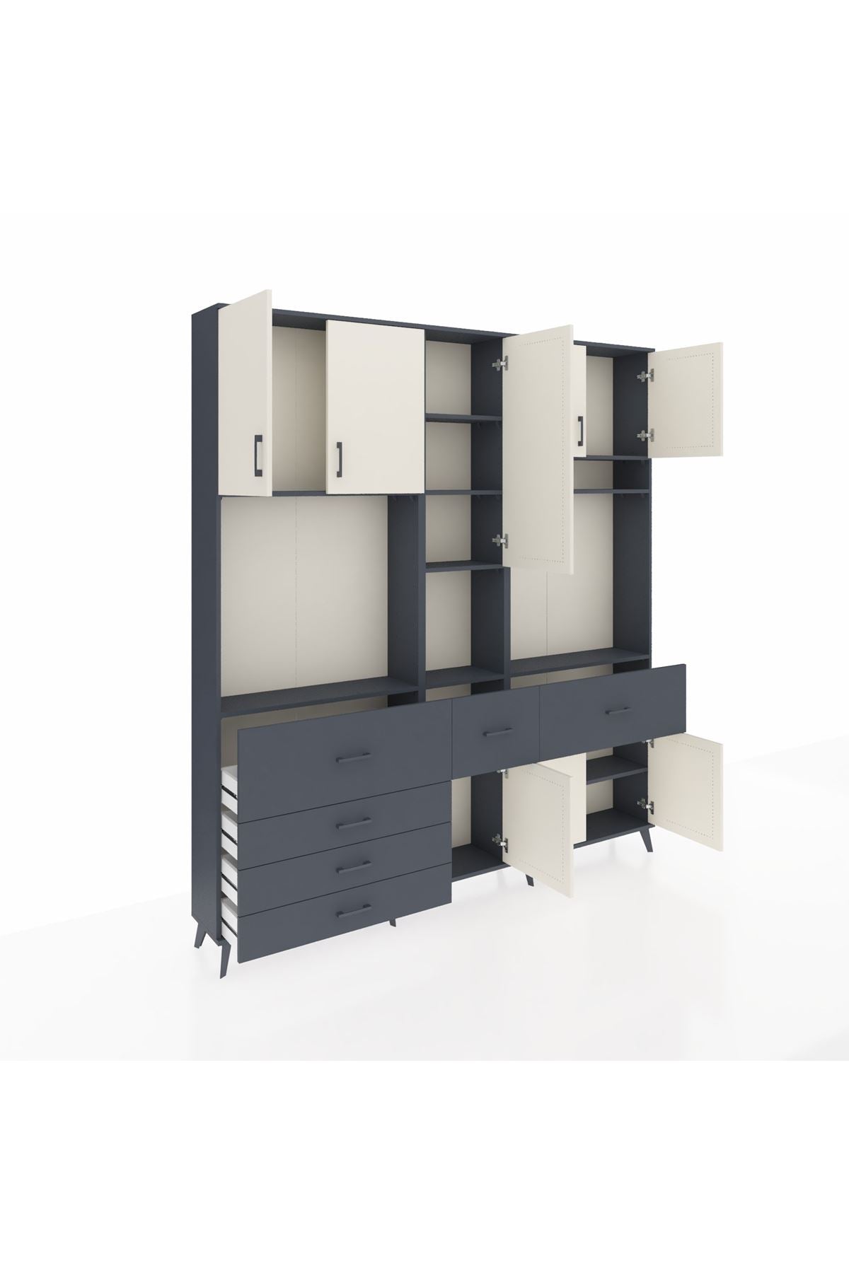 Arges Dolap 10 Raflı 6 Çekmeceli 8 Kapaklı 220x30x243 Antrasit-Aytaşı/Antrasit