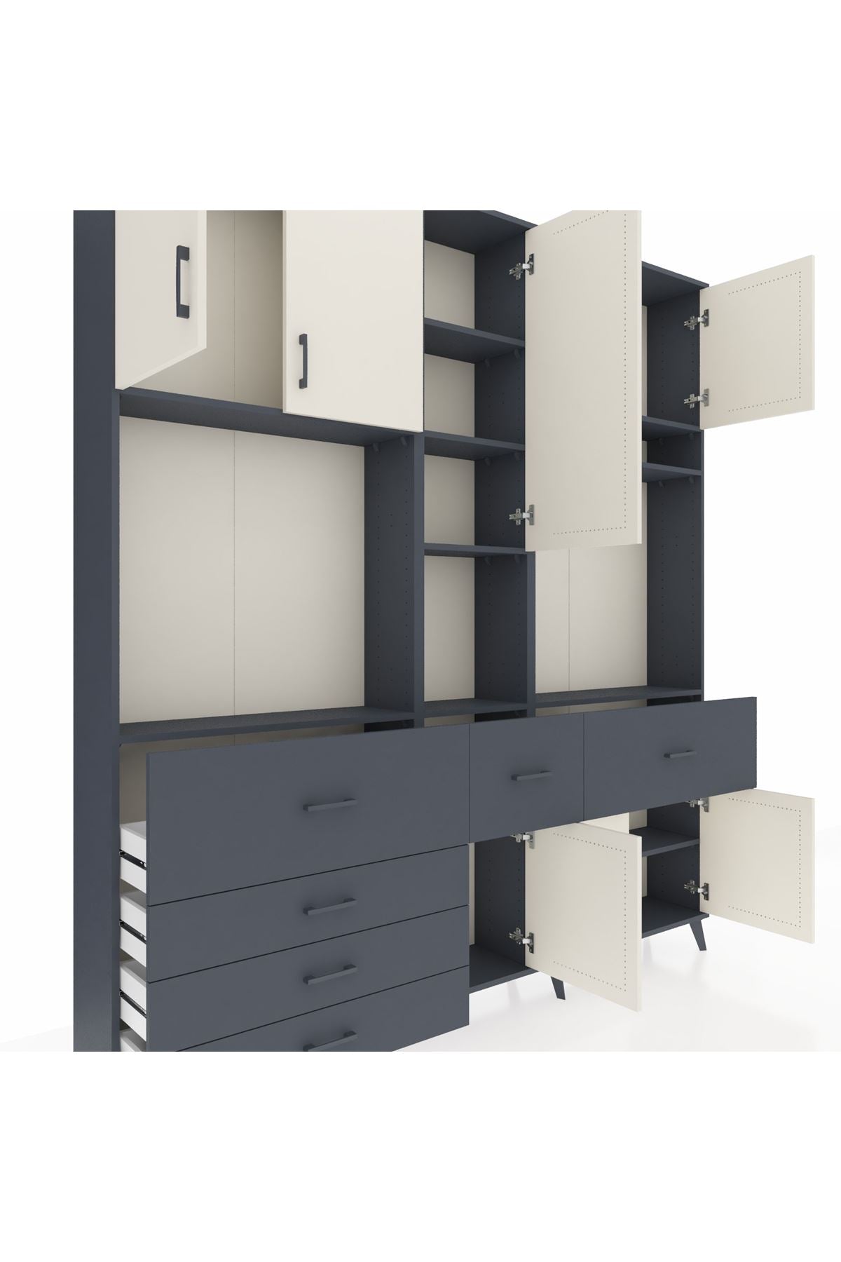 Arges Dolap 10 Raflı 6 Çekmeceli 8 Kapaklı 220x30x243 Antrasit-Aytaşı/Antrasit