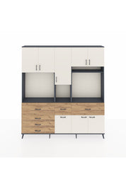 Arges Dolap 10 Raflı 6 Çekmeceli 8 Kapaklı 220x30x243 Antrasit-Aytaşı/Çam