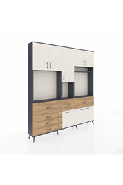 Arges Dolap 10 Raflı 6 Çekmeceli 8 Kapaklı 220x30x243 Antrasit-Aytaşı/Çam