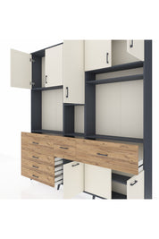 Arges Dolap 10 Raflı 6 Çekmeceli 8 Kapaklı 220x30x243 Antrasit-Aytaşı/Çam