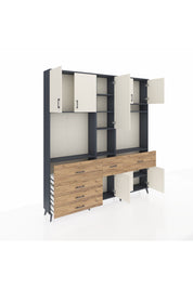 Arges Dolap 10 Raflı 6 Çekmeceli 8 Kapaklı 220x30x243 Antrasit-Aytaşı/Çam