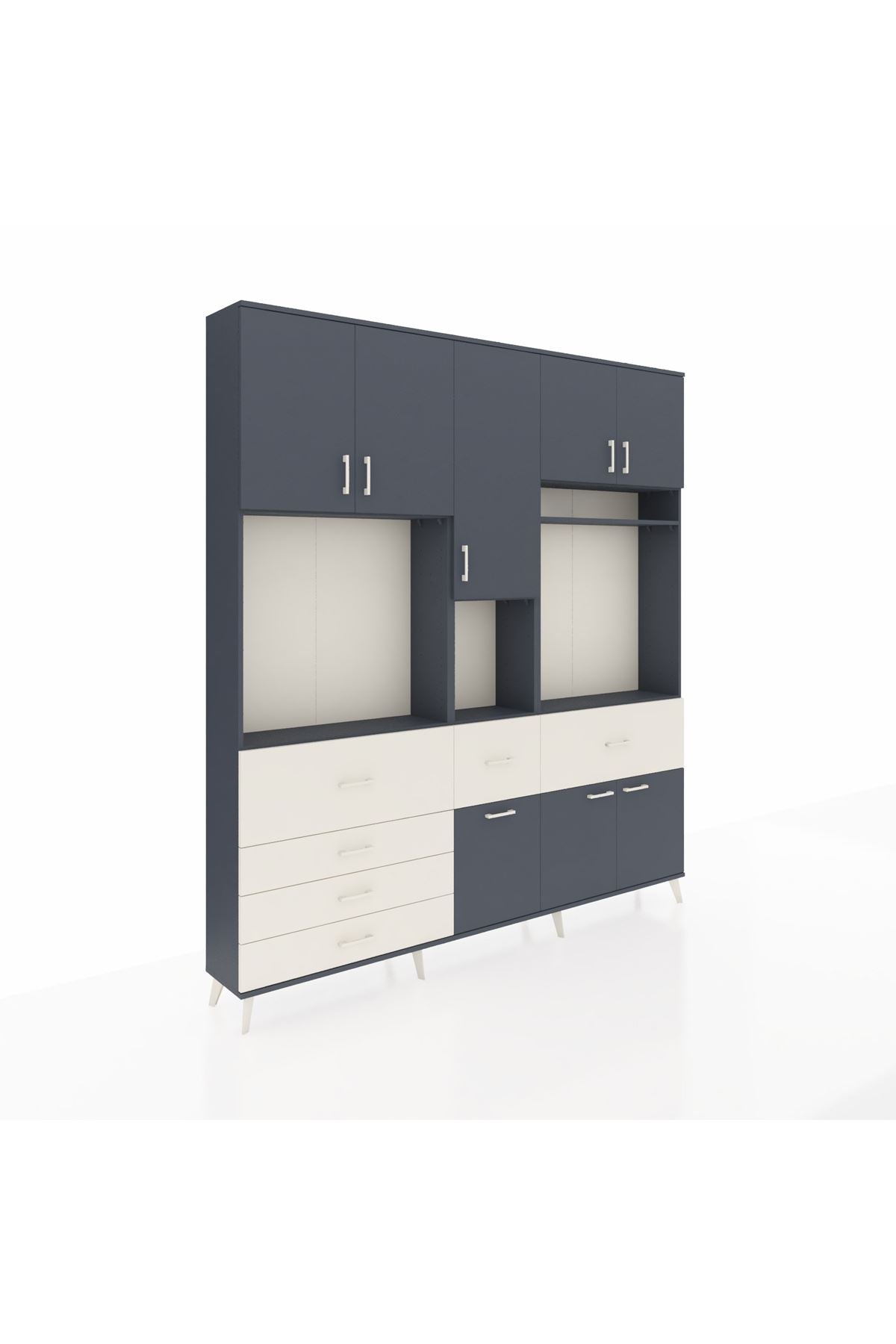 Arges Dolap 10 Raflı 6 Çekmeceli 8 Kapaklı 220x30x243 Antrasit-Antrasit/Aytaşı