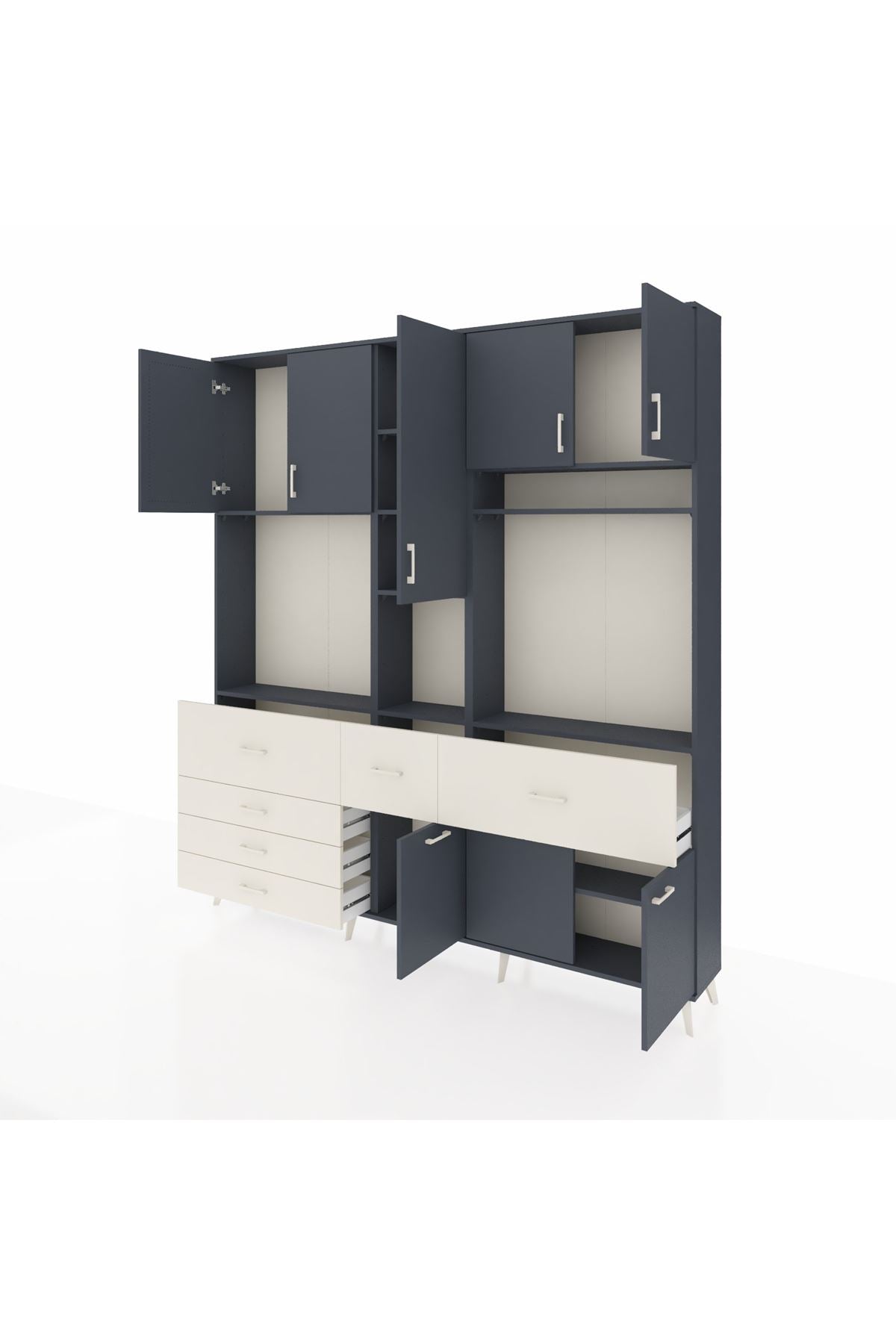 Arges Dolap 10 Raflı 6 Çekmeceli 8 Kapaklı 220x30x243 Antrasit-Antrasit/Aytaşı