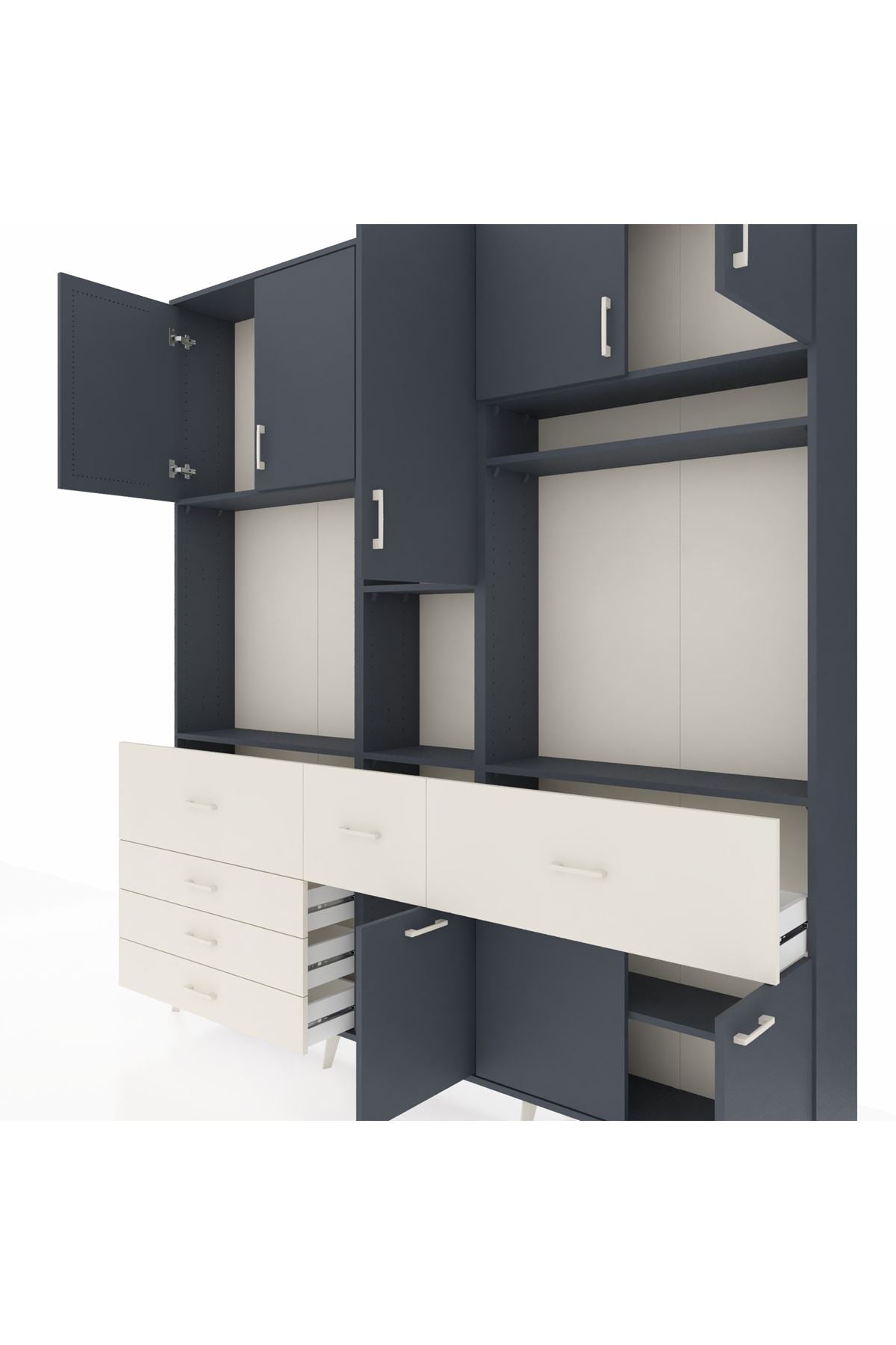 Arges Dolap 10 Raflı 6 Çekmeceli 8 Kapaklı 220x30x243 Antrasit-Antrasit/Aytaşı