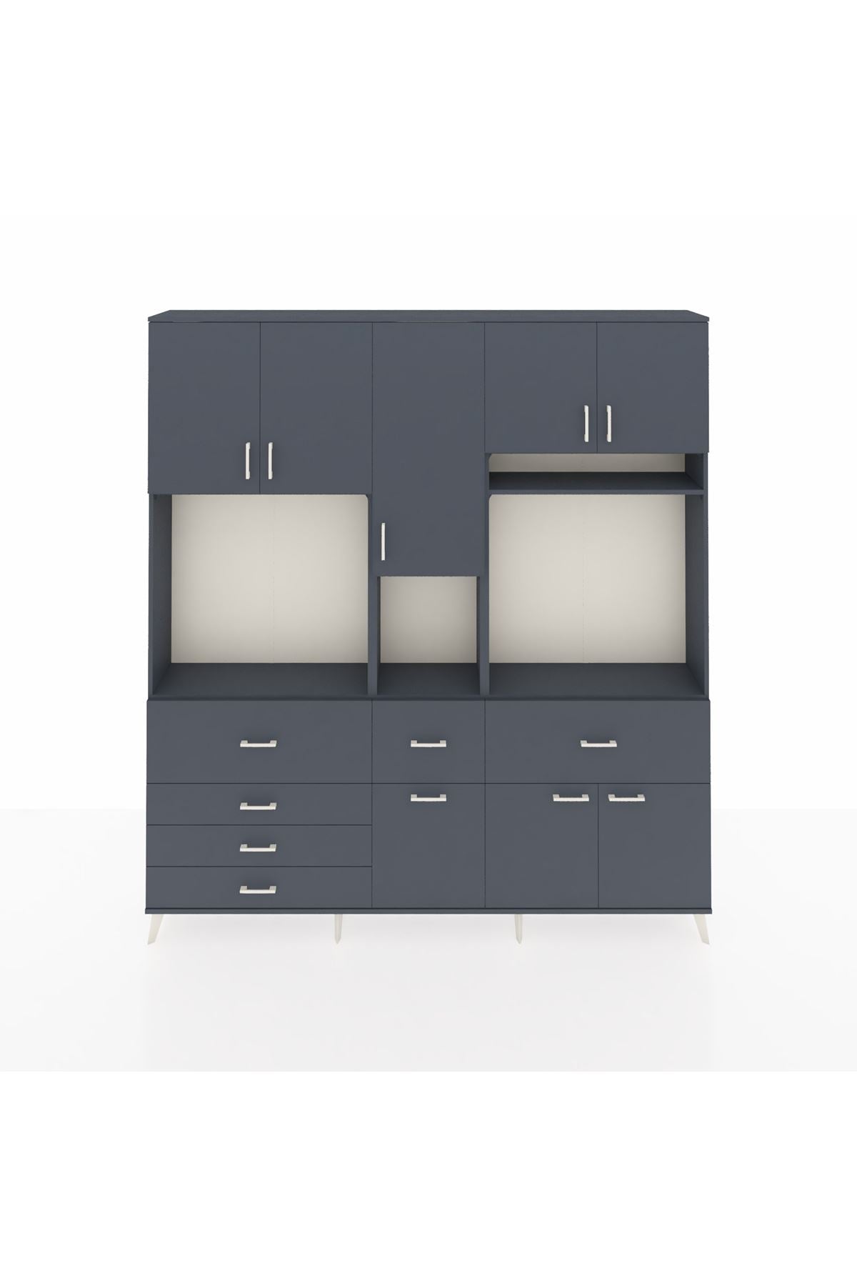 Arges Gardrop 10 Raflı 6 Çekmeceli 8 Kapaklı 220x30x243 Antrasit-Antrasit