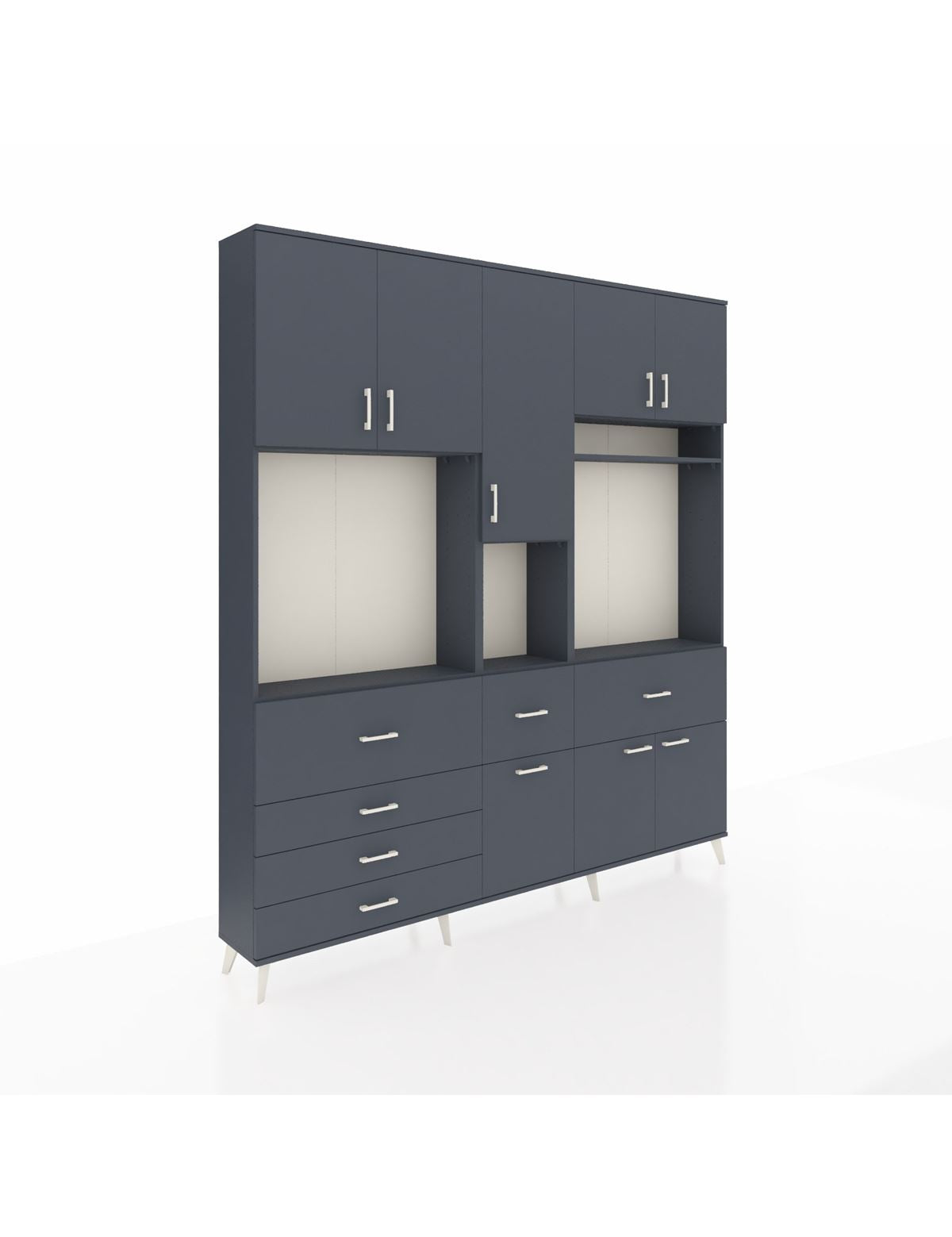 Arges Gardrop 10 Raflı 6 Çekmeceli 8 Kapaklı 220x30x243 Antrasit-Antrasit