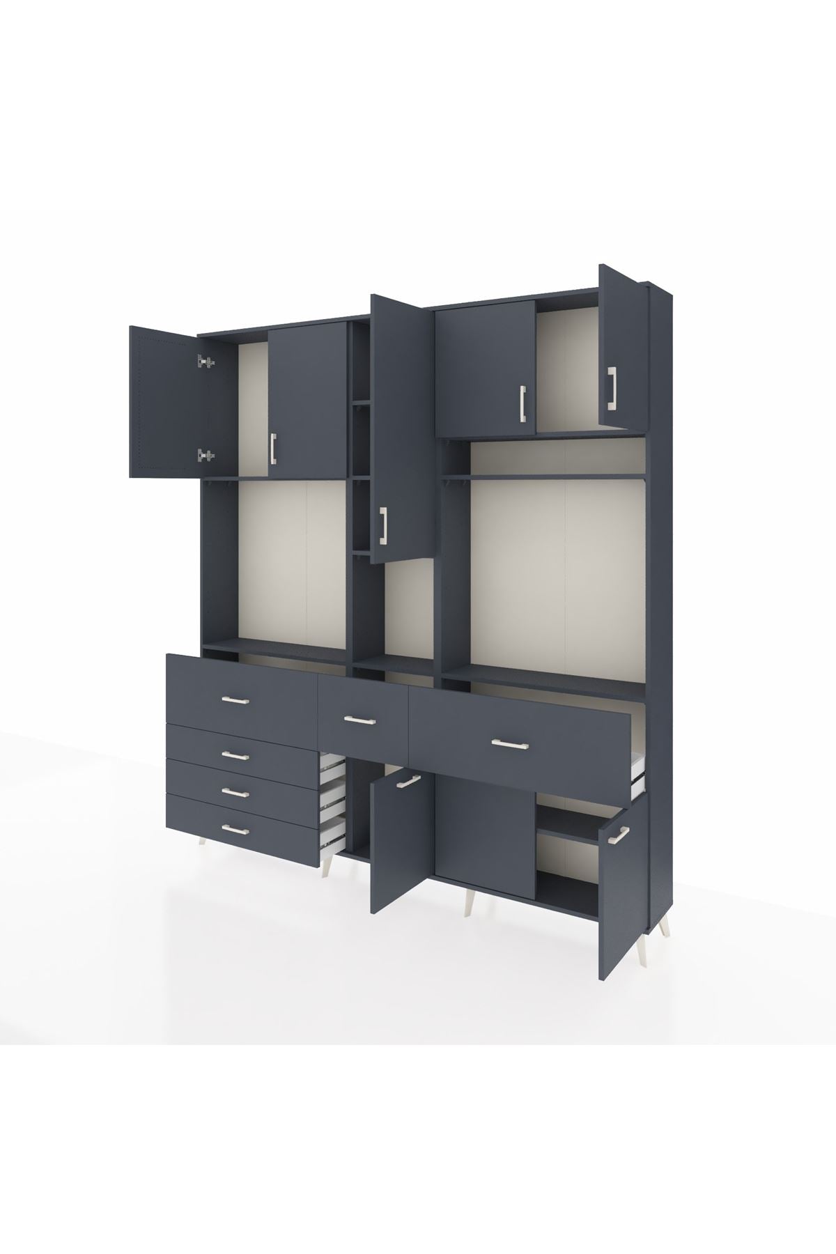 Arges Gardrop 10 Raflı 6 Çekmeceli 8 Kapaklı 220x30x243 Antrasit-Antrasit