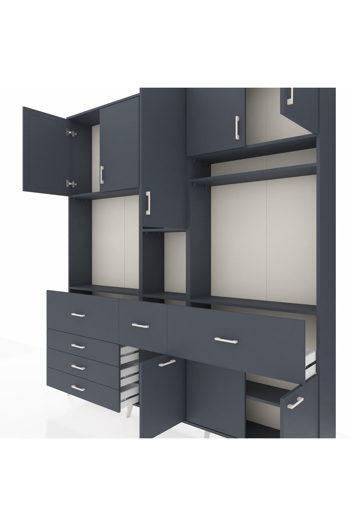 Arges Gardrop 10 Raflı 6 Çekmeceli 8 Kapaklı 220x30x243 Antrasit-Antrasit