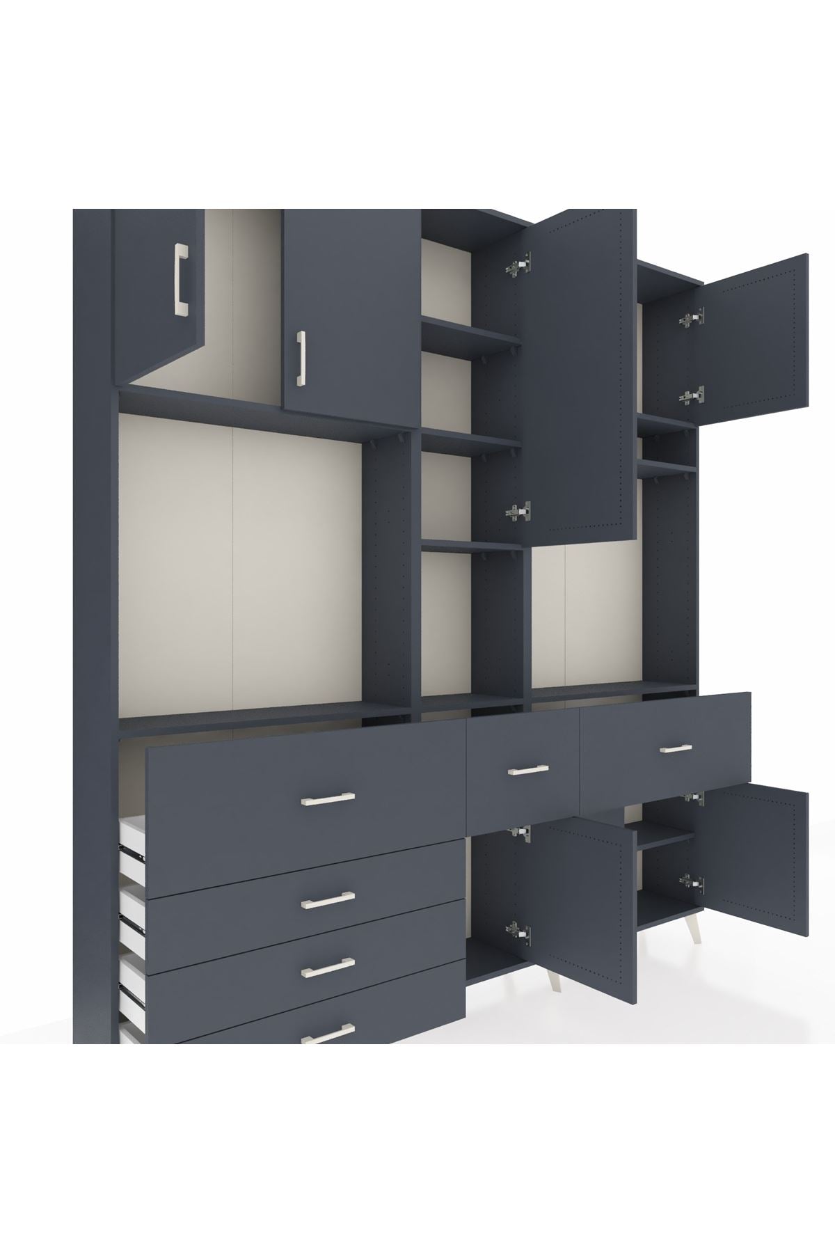 Arges Gardrop 10 Raflı 6 Çekmeceli 8 Kapaklı 220x30x243 Antrasit-Antrasit