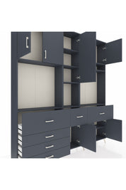 Arges Gardrop 10 Raflı 6 Çekmeceli 8 Kapaklı 220x30x243 Antrasit-Antrasit