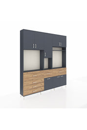 Arges Dolap 10 Raflı 6 Çekmeceli 8 Kapaklı 220x30x243 Antrasit-Antrasit/Çam