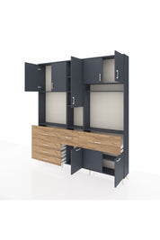 Arges Dolap 10 Raflı 6 Çekmeceli 8 Kapaklı 220x30x243 Antrasit-Antrasit/Çam