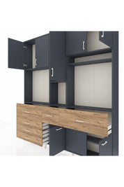 Arges Dolap 10 Raflı 6 Çekmeceli 8 Kapaklı 220x30x243 Antrasit-Antrasit/Çam