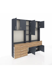 Arges Dolap 10 Raflı 6 Çekmeceli 8 Kapaklı 220x30x243 Antrasit-Antrasit/Çam