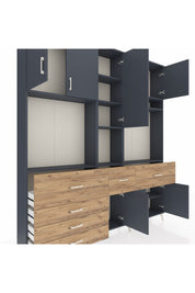 Arges Dolap 10 Raflı 6 Çekmeceli 8 Kapaklı 220x30x243 Antrasit-Antrasit/Çam