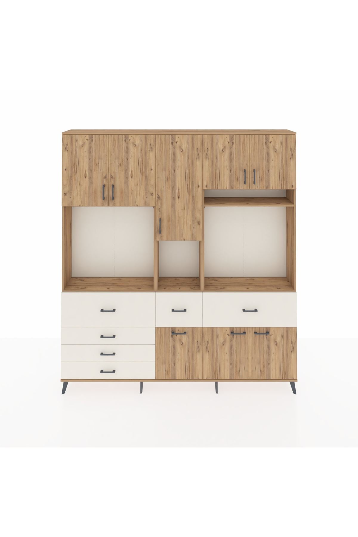 Arges Dolap 10 Raflı 6 Çekmeceli 8 Kapaklı 220x30x243 Çam-Çam/Aytaşı