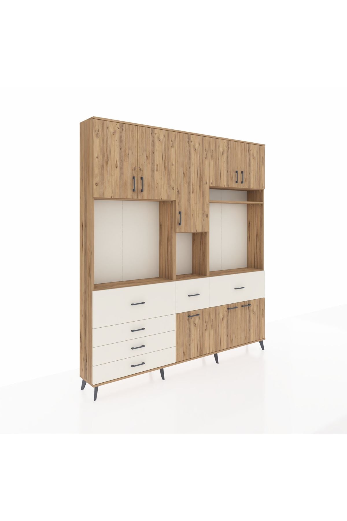 Arges Dolap 10 Raflı 6 Çekmeceli 8 Kapaklı 220x30x243 Çam-Çam/Aytaşı