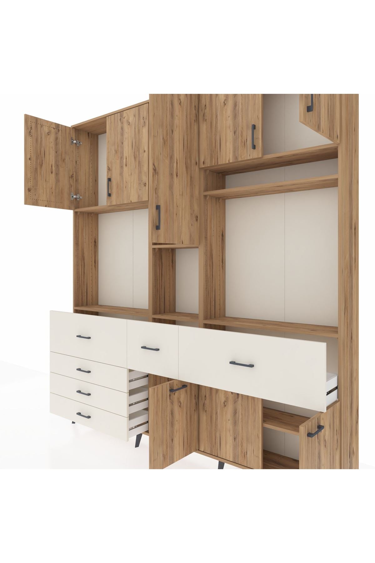 Arges Dolap 10 Raflı 6 Çekmeceli 8 Kapaklı 220x30x243 Çam-Çam/Aytaşı