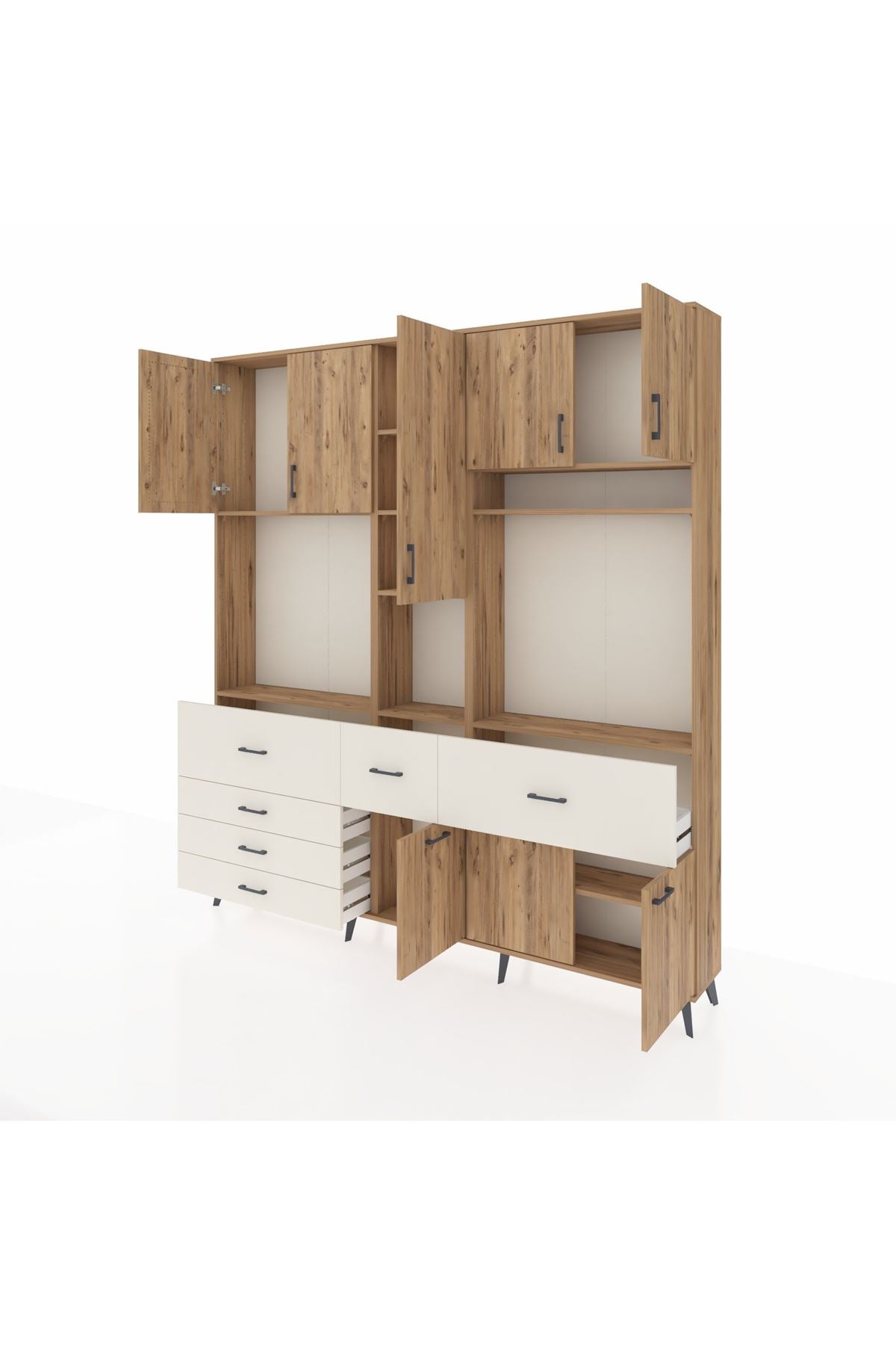 Arges Dolap 10 Raflı 6 Çekmeceli 8 Kapaklı 220x30x243 Çam-Çam/Aytaşı