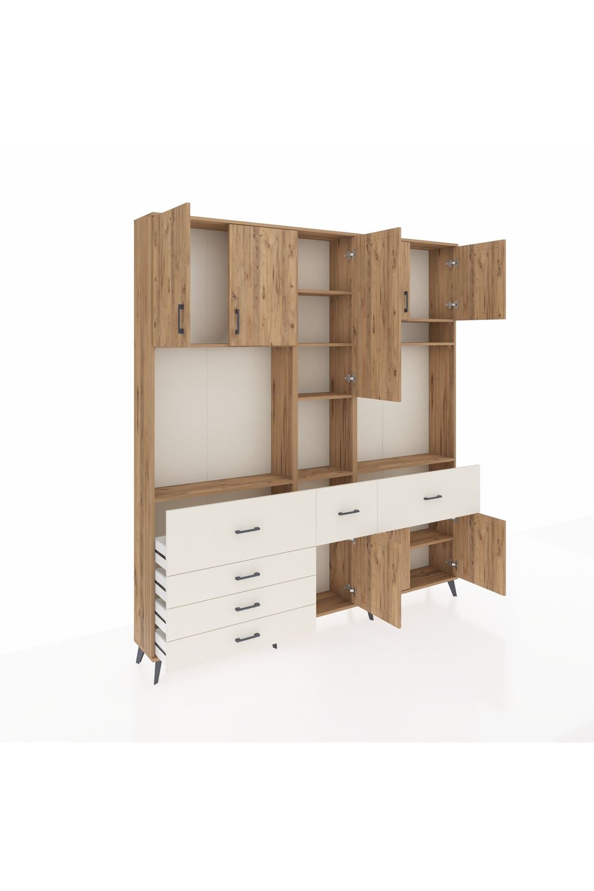 Arges Dolap 10 Raflı 6 Çekmeceli 8 Kapaklı 220x30x243 Çam-Çam/Aytaşı