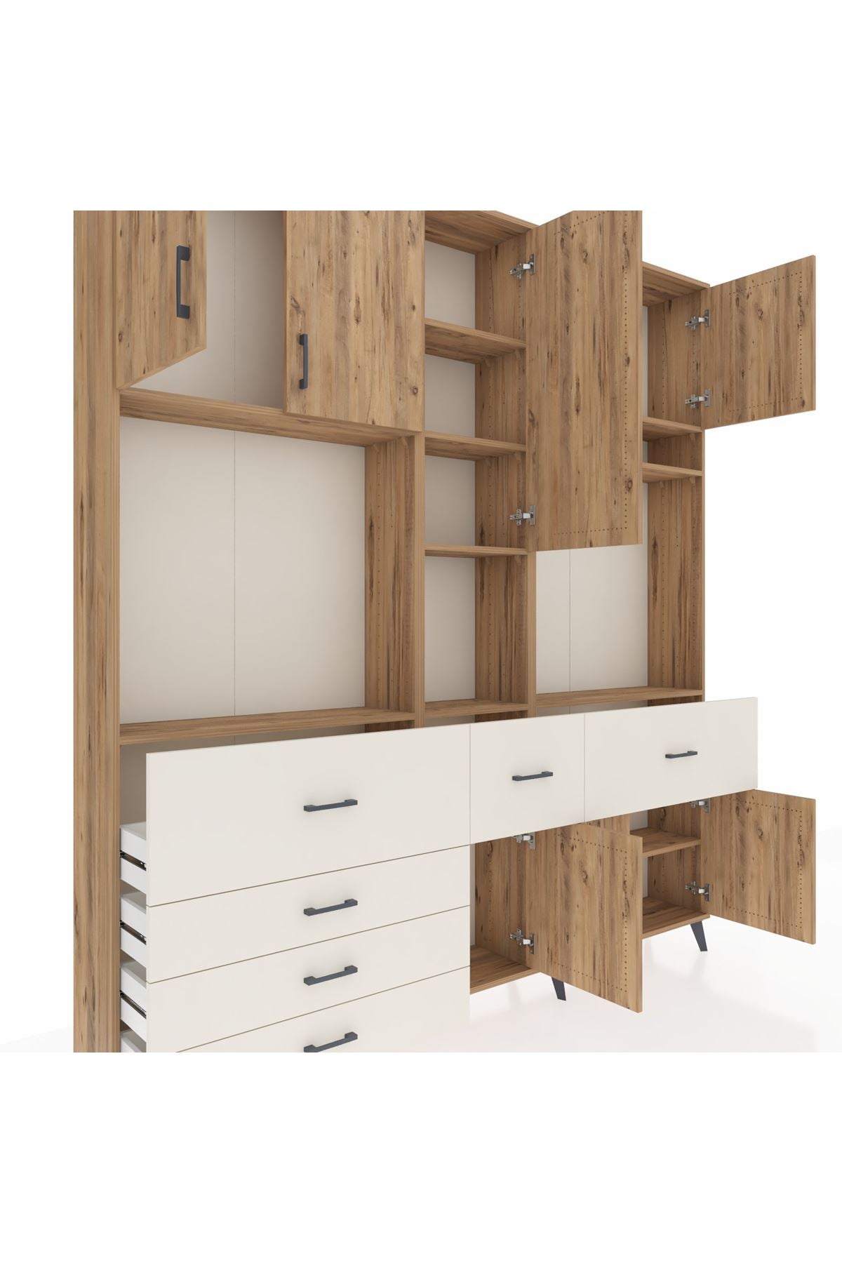 Arges Dolap 10 Raflı 6 Çekmeceli 8 Kapaklı 220x30x243 Çam-Çam/Aytaşı