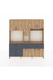 Arges Dolap 10 Raflı 6 Çekmeceli 8 Kapaklı 220x30x243 Çam-Çam/Antrasit