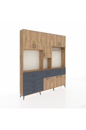 Arges Dolap 10 Raflı 6 Çekmeceli 8 Kapaklı 220x30x243 Çam-Çam/Antrasit