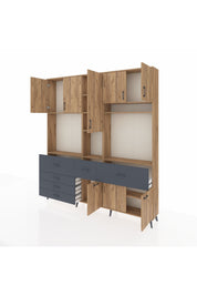 Arges Dolap 10 Raflı 6 Çekmeceli 8 Kapaklı 220x30x243 Çam-Çam/Antrasit