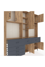 Arges Dolap 10 Raflı 6 Çekmeceli 8 Kapaklı 220x30x243 Çam-Çam/Antrasit