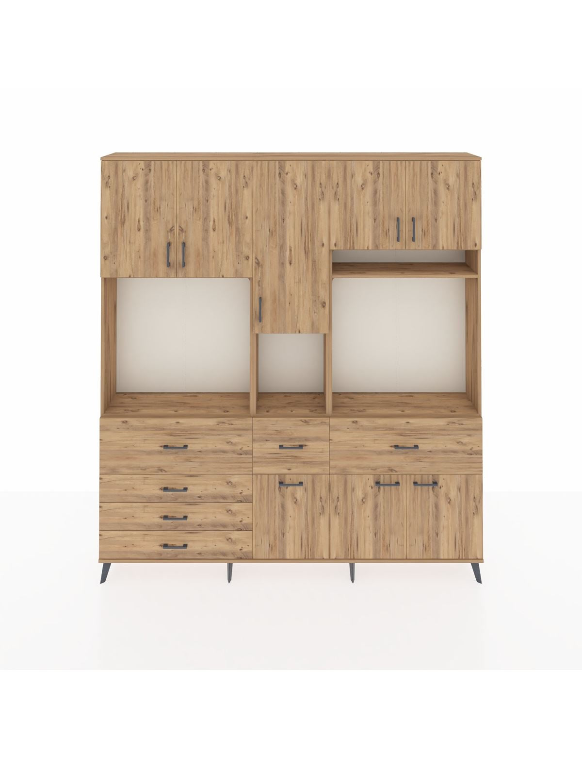 Arges Gardrop 10 Raflı 6 Çekmeceli 8 Kapaklı 220x30x243 Çam-Çam