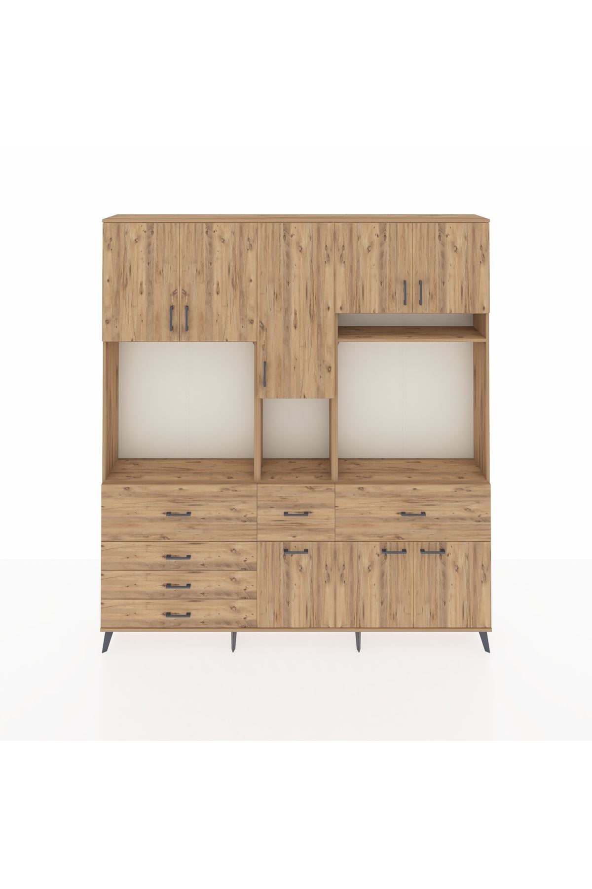 Arges Gardrop 10 Raflı 6 Çekmeceli 8 Kapaklı 220x30x243 Çam-Çam