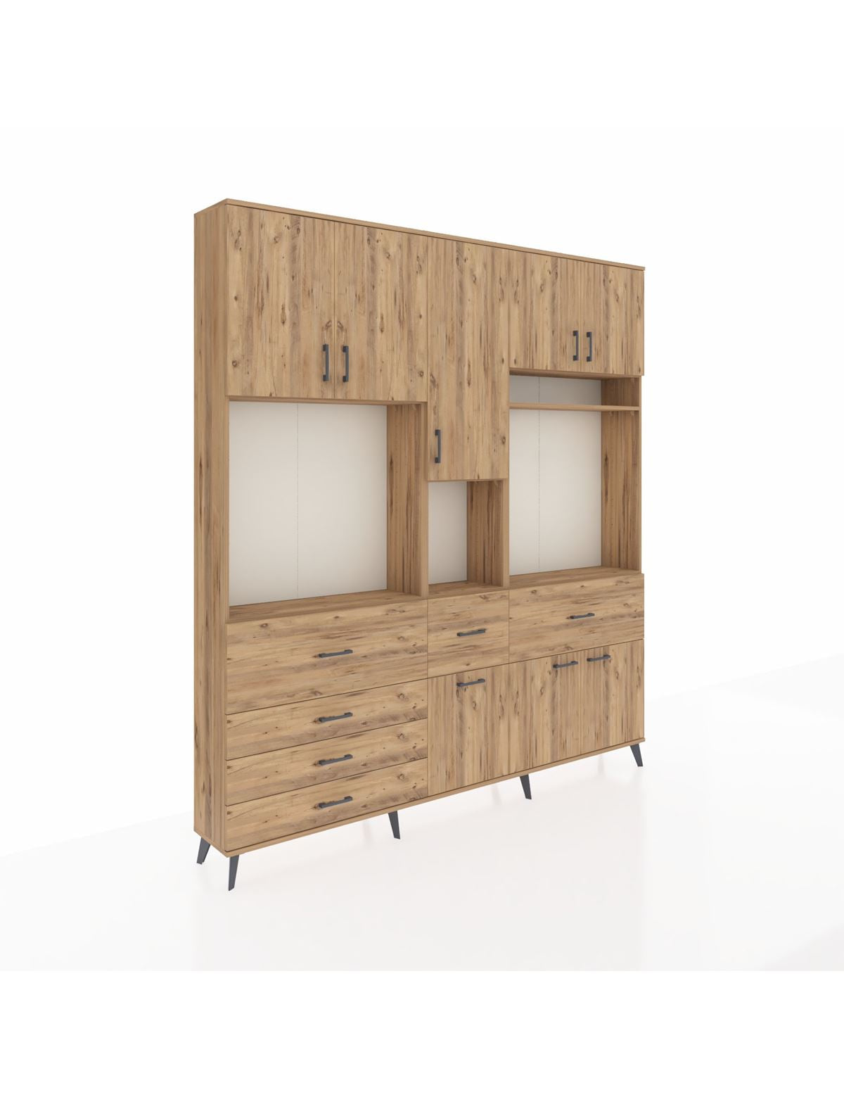 Arges Gardrop 10 Raflı 6 Çekmeceli 8 Kapaklı 220x30x243 Çam-Çam