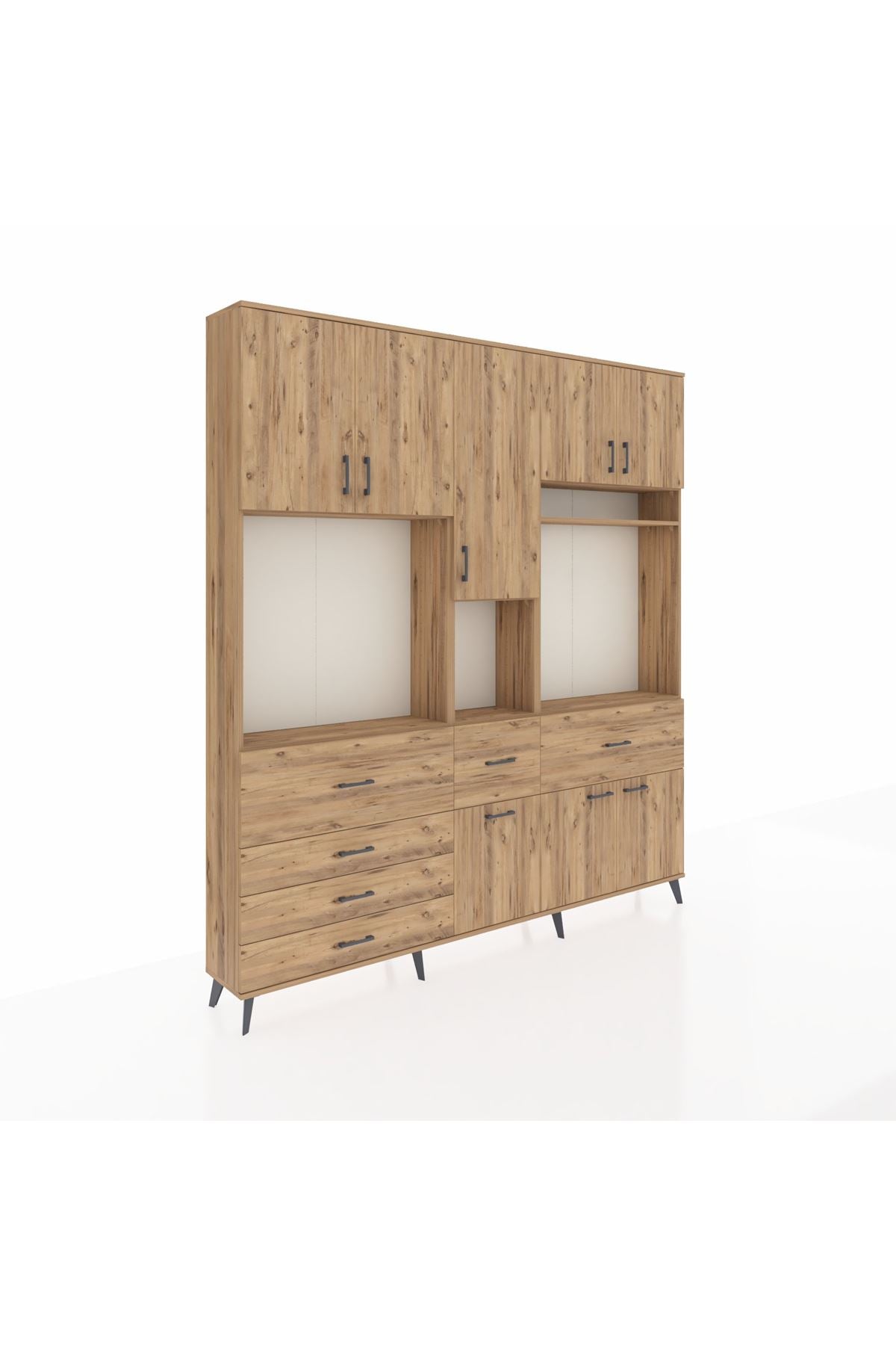 Arges Gardrop 10 Raflı 6 Çekmeceli 8 Kapaklı 220x30x243 Çam-Çam