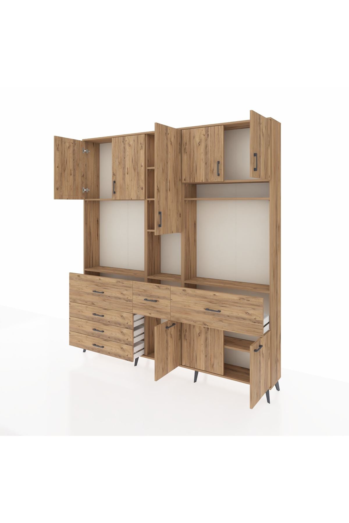 Arges Gardrop 10 Raflı 6 Çekmeceli 8 Kapaklı 220x30x243 Çam-Çam