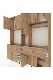 Arges Gardrop 10 Raflı 6 Çekmeceli 8 Kapaklı 220x30x243 Çam-Çam