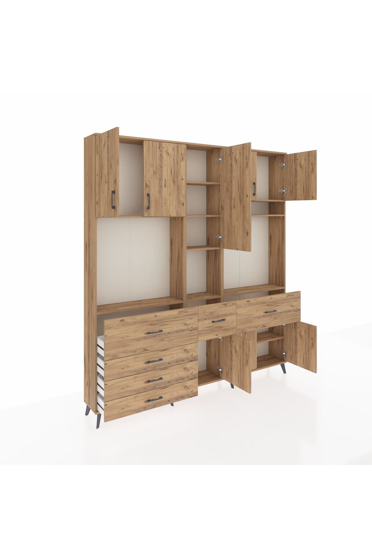 Arges Gardrop 10 Raflı 6 Çekmeceli 8 Kapaklı 220x30x243 Çam-Çam