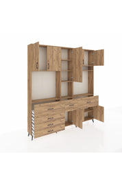 Arges Gardrop 10 Raflı 6 Çekmeceli 8 Kapaklı 220x30x243 Çam-Çam