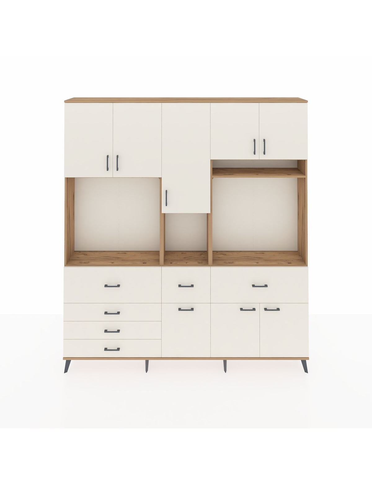 Arges Gardrop 10 Raflı 6 Çekmeceli 8 Kapaklı 220x30x243 Çam-Aytaşı