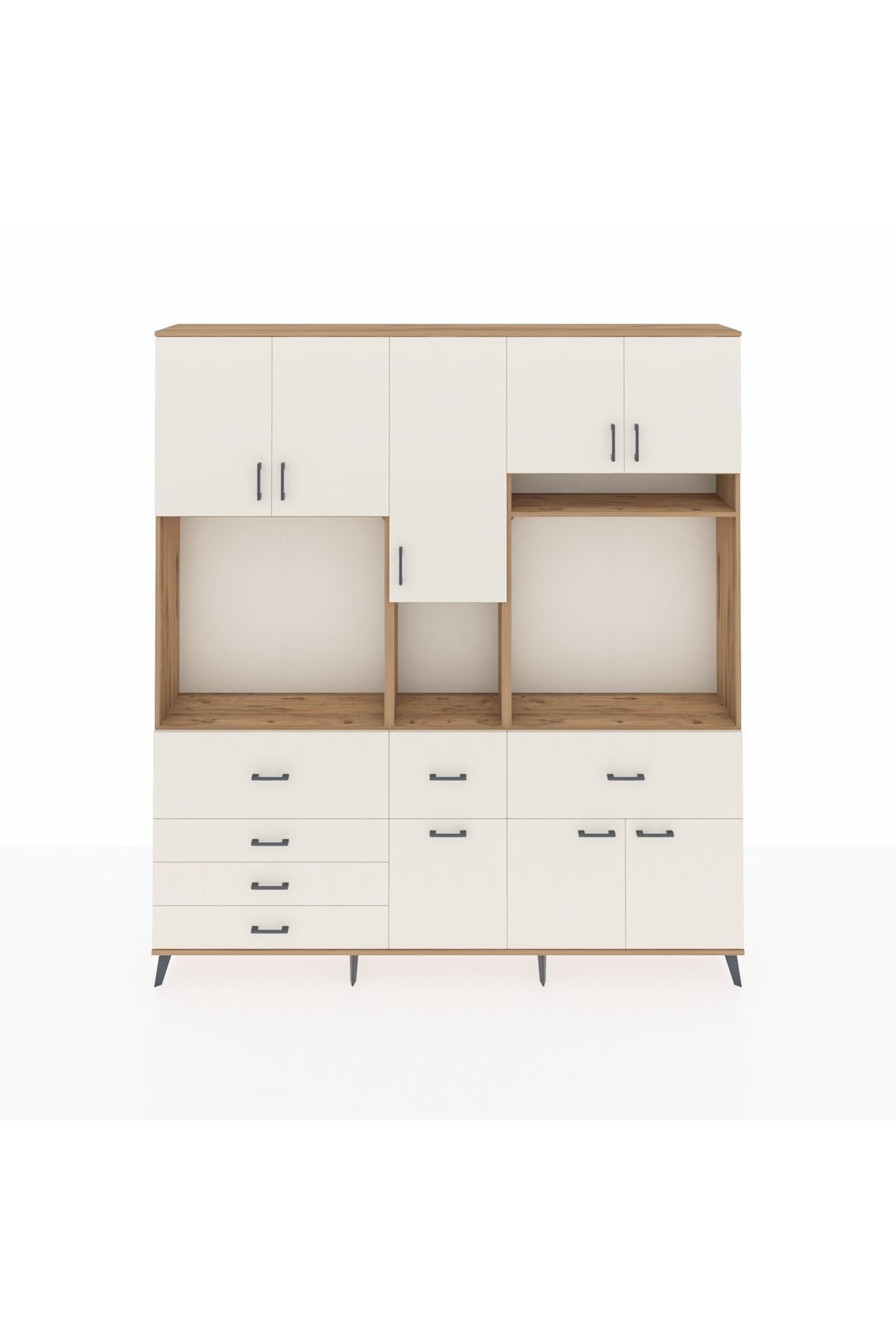 Arges Gardrop 10 Raflı 6 Çekmeceli 8 Kapaklı 220x30x243 Çam-Aytaşı