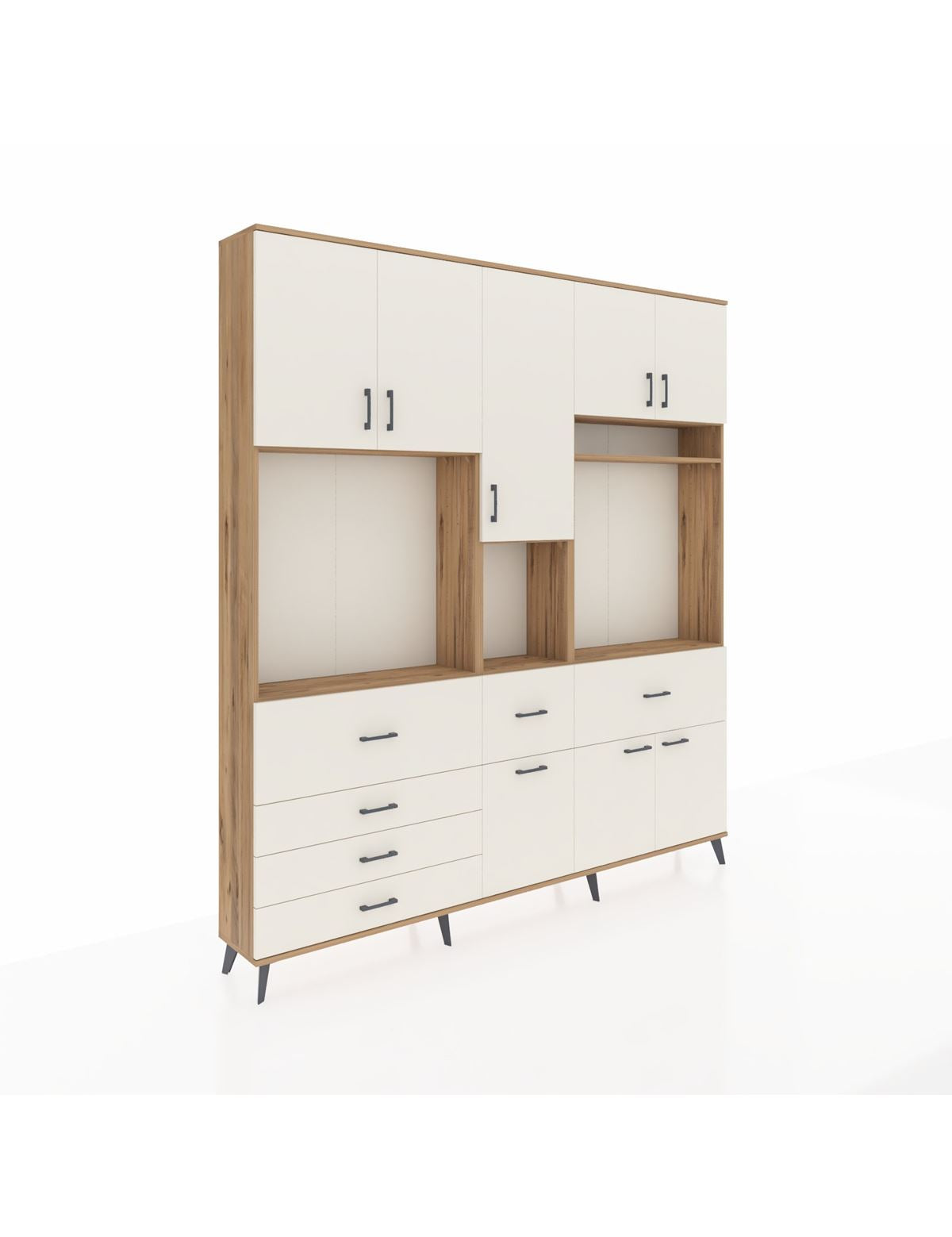 Arges Gardrop 10 Raflı 6 Çekmeceli 8 Kapaklı 220x30x243 Çam-Aytaşı