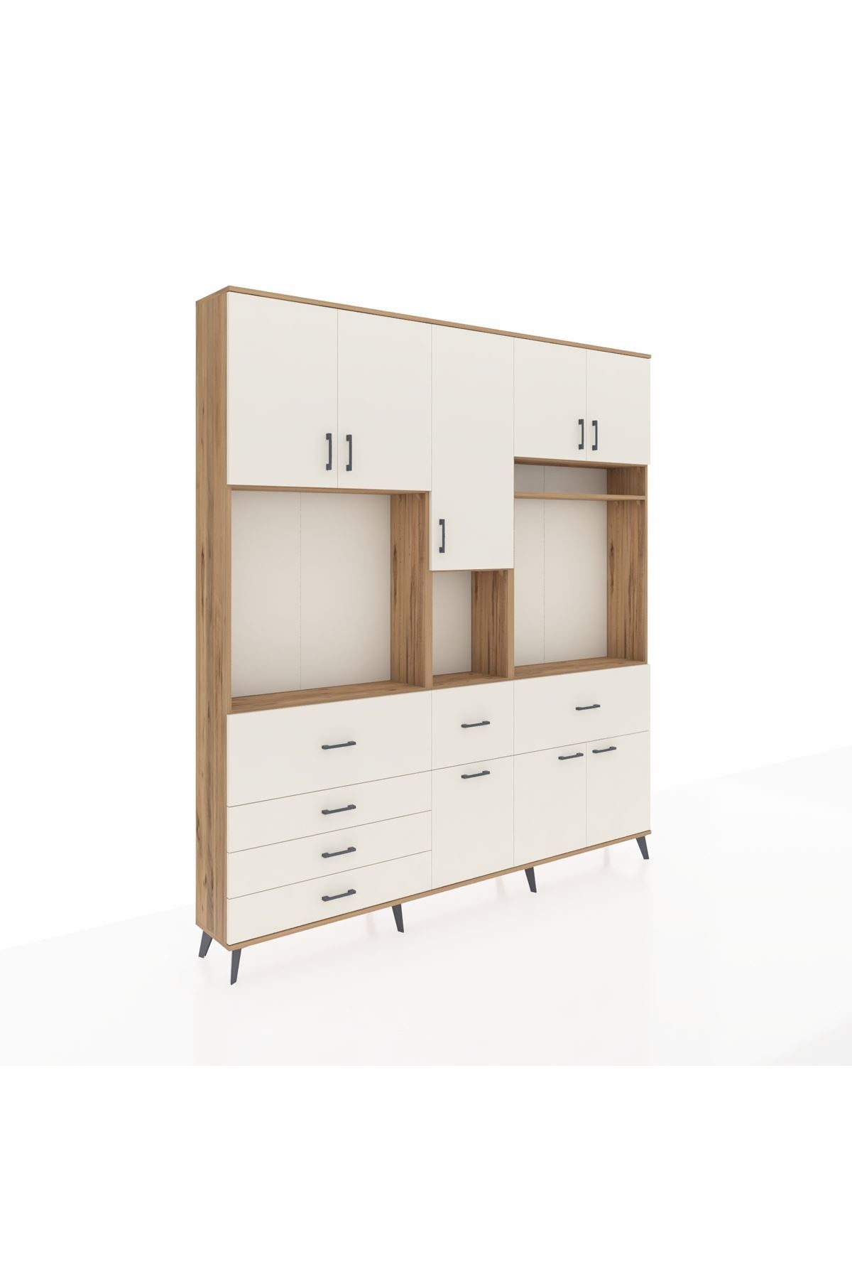 Arges Gardrop 10 Raflı 6 Çekmeceli 8 Kapaklı 220x30x243 Çam-Aytaşı