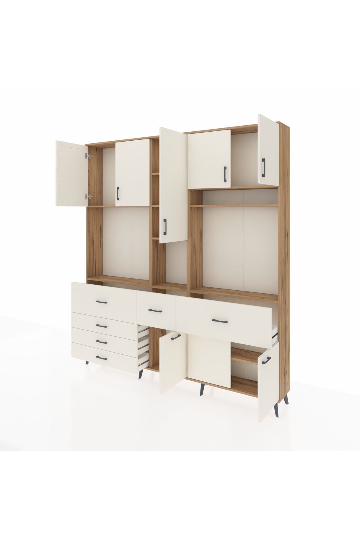 Arges Gardrop 10 Raflı 6 Çekmeceli 8 Kapaklı 220x30x243 Çam-Aytaşı