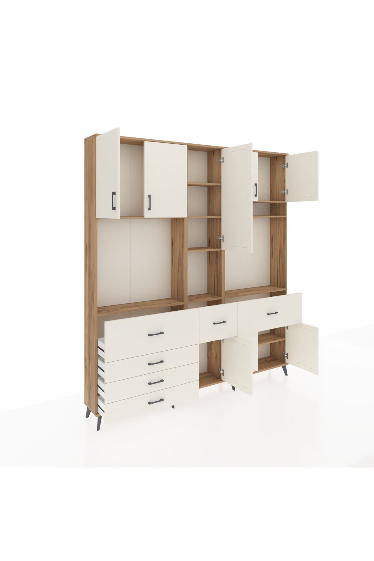 Arges Gardrop 10 Raflı 6 Çekmeceli 8 Kapaklı 220x30x243 Çam-Aytaşı