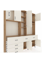 Arges Gardrop 10 Raflı 6 Çekmeceli 8 Kapaklı 220x30x243 Çam-Aytaşı