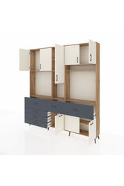 Arges Dolap 10 Raflı 6 Çekmeceli 8 Kapaklı 220x30x243 Çam-Aytaşı/Antrasit