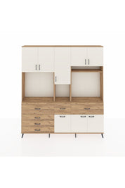 Arges Dolap 10 Raflı 6 Çekmeceli 8 Kapaklı 220x30x243 Çam-Aytaşı/Çam