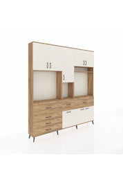 Arges Dolap 10 Raflı 6 Çekmeceli 8 Kapaklı 220x30x243 Çam-Aytaşı/Çam