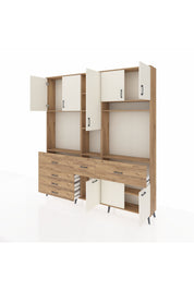 Arges Dolap 10 Raflı 6 Çekmeceli 8 Kapaklı 220x30x243 Çam-Aytaşı/Çam